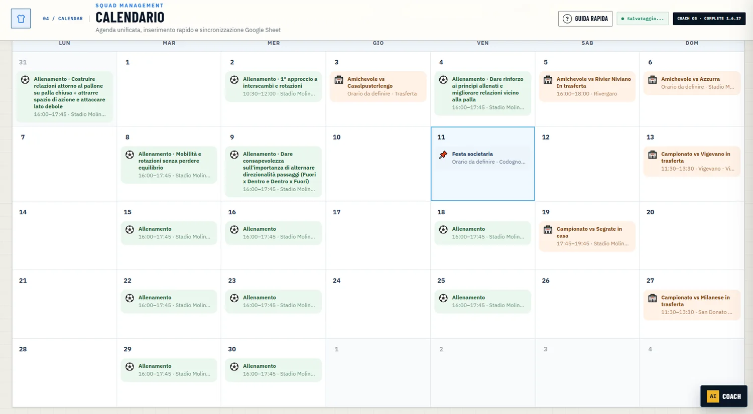 Calendario Coach OS