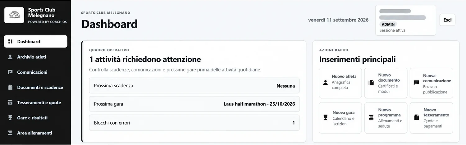 Dashboard Sports Club Melegnano
