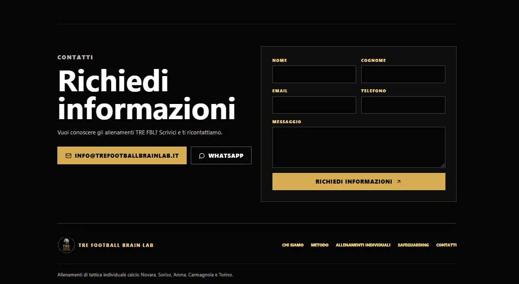 Sezione contatti TRE Football Brain Lab
